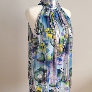 Elegant Multicolor Halter Blouse By Sandrea Size S/M NWOT